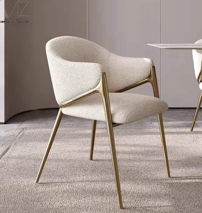 Kitchen Dining Chairs Stainless Steel Boucle Accent Chair With Gold Leg