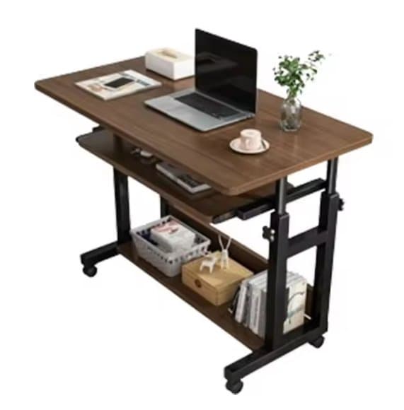 Office table desk - Brown Wood Manual Height Adjustable Lifting Tea Desk Coffee Table Furniture Smart Office Computer Lift Table With Storage - 80cm x 40cm x 69-85cm height