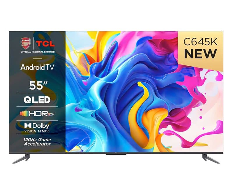 TCL TV 55" Android Smart 55C645K QLED 4K Ultra HD 55 inches HDR (Google Assistant, Freeview Play, Dolby Atmos, Dolby Vision, HDR10+, 120Hz Game Accelerator, Motion Clarity) (55")
