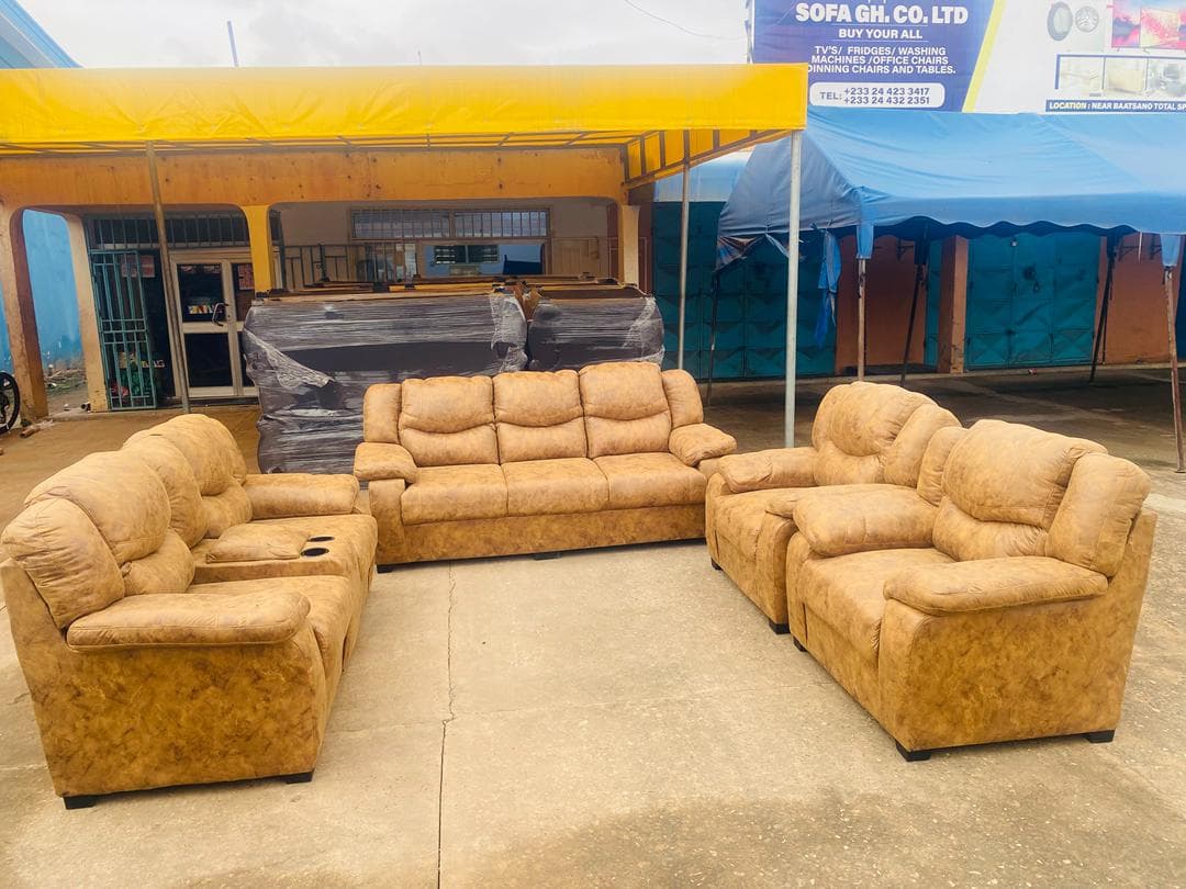Brown Suede Recliner Sofa Set (3+2+1+1) – Extra Comfort Living Room Couch with Cup Holders