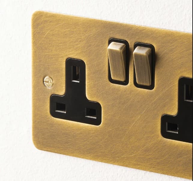 Lucian Double Socket with black inserts in aged brass