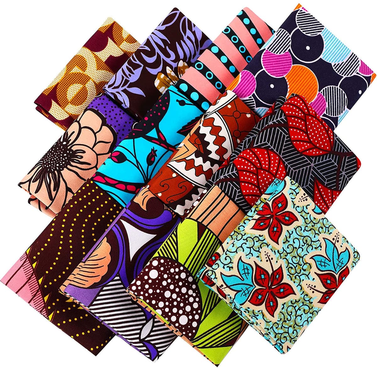 African Print Fabric Quarters 12 Pcs for Sewing & DIY