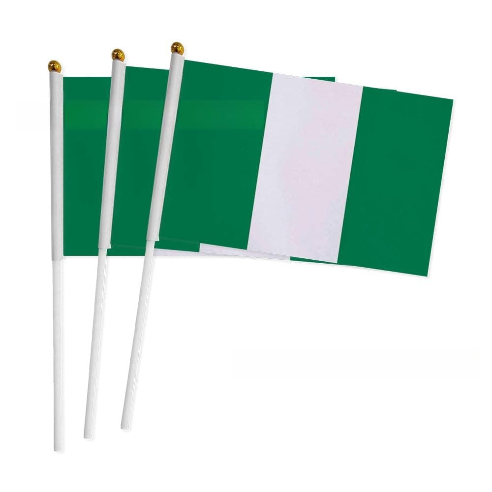 50Pcs Small Nigerian Flag on Stick 14x21cm Mini Waving Nigeria Flag Plastic Flagpole Single Side Flag Small Flag Parade World Cup International Festivals Party Decoration Supplies Election Support