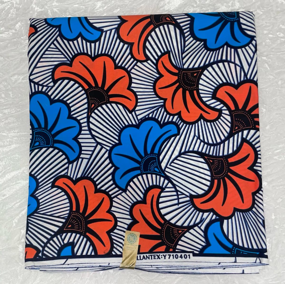 African Ankara Blue & Pink Geometric Flower Style 6 Yards VIP Fabric