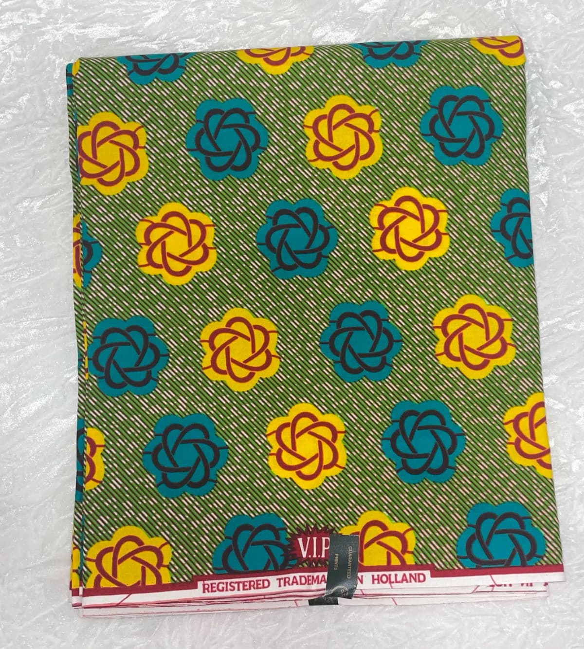African Ankara Yellow & Green Multi Abstract Floral 6 Yards VIP Fabric