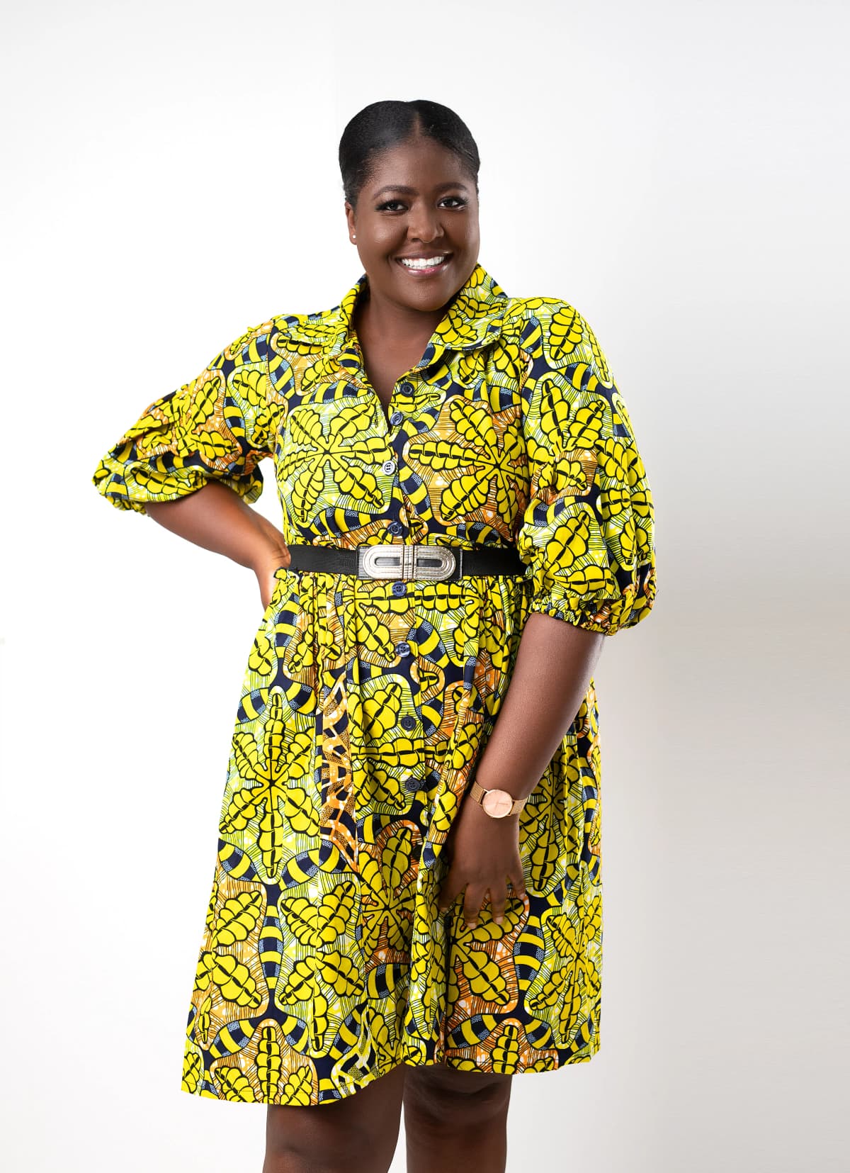 Makeba Ankara African Print Shirt Style Mini Dress With Balloon Sleeves