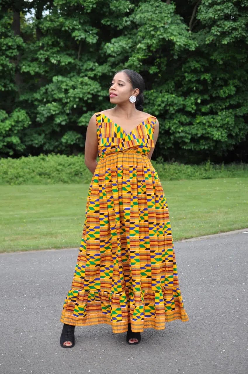 Fatia Traditional African Kente Summer Maxi Dress