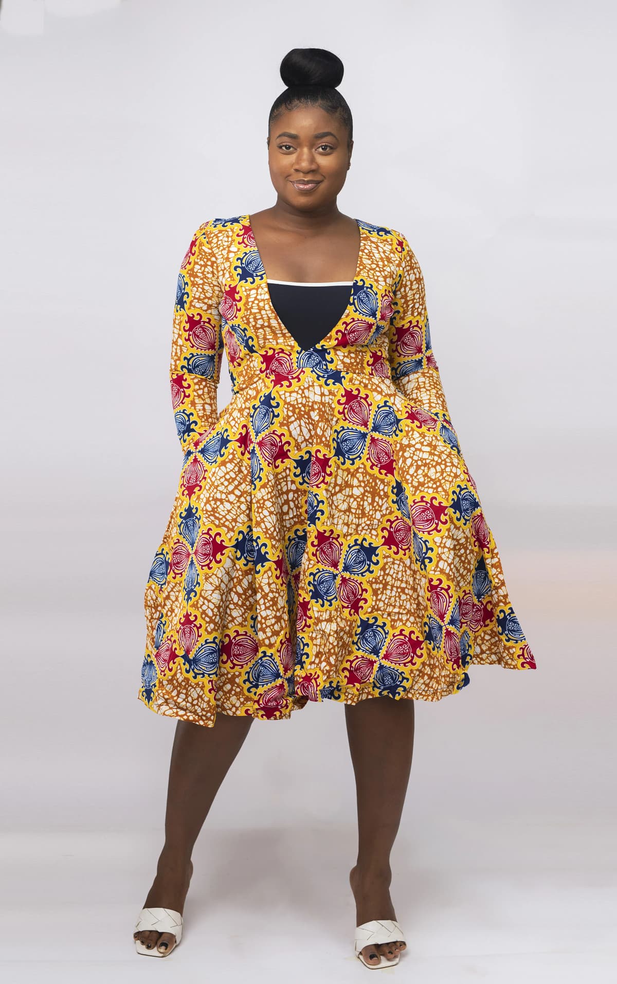 Taiwo Long-Sleeved Ankara Occasion Dress