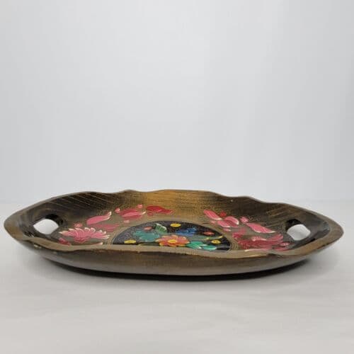 Vintage Wooden Colorful Floral Hand Painted Oval Serving Tray 15.5" x 10"