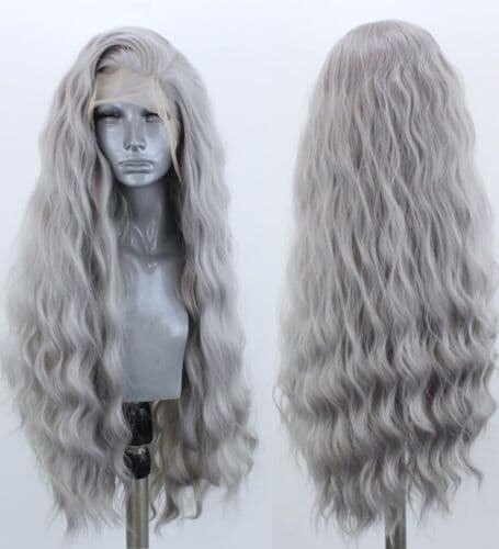 24inch Synthetic hair Lace front wig Daily use Full Head Silver grey Wavy