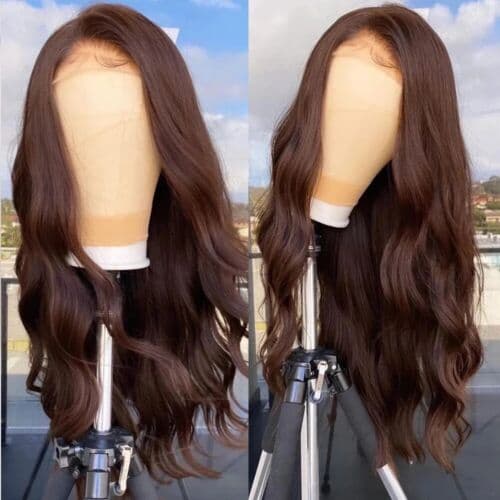 24inch Synthetic hair Glueless Lace front wig Wavy Daily use Brown