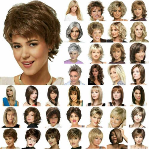 Women' Ladies Natural Short Straight Curly Wavy Pixie Cut BOB Wigs Hair Full Wig
