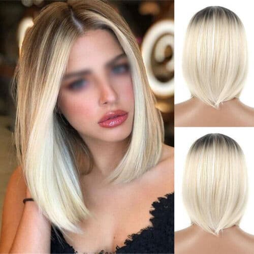 Women Ladies Real Natural Short Straight Hair Wigs BOB Style Cosplay Full Wig