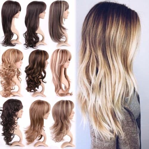 Fashion Women Long Curly Straight Wavy Full Hair Wigs Black Brown Blonde Wig AE1