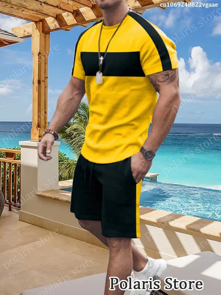 Summer Men Sets Tracksuit T Shirt Men Clothing Fashion Streetwear Solid Color Suit Male Vintage Sportswear 2 Piece Short Outfits