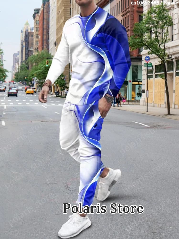 Summer Tracksuit For Men 2 Piece Outfit Long Sleeve T Shirt Set Trousers Clothing Jogger Suit Pant Streetwear Oversized Clothes