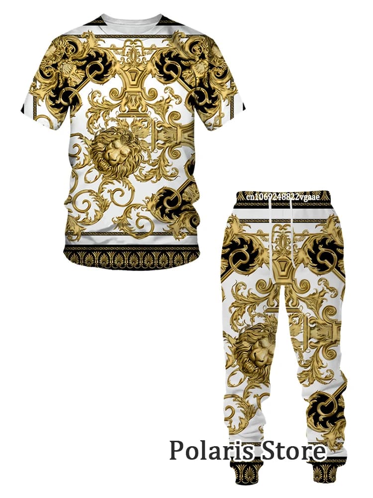Summer Luxury Tracksuit For Men 2 Piece Set T Shirt Pants Brand Clothes Vintage Clothing
