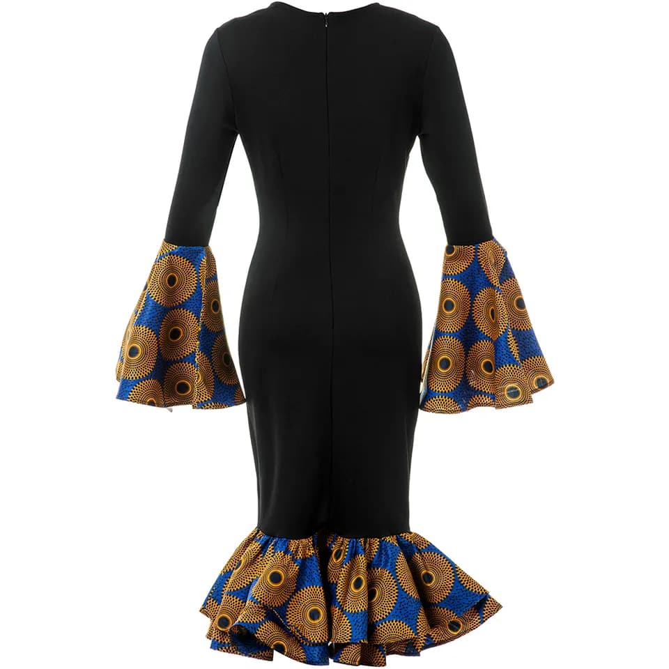 Custom Long Sleeve Wax Printed Slim Evening Party African Clothing For Women Dress
