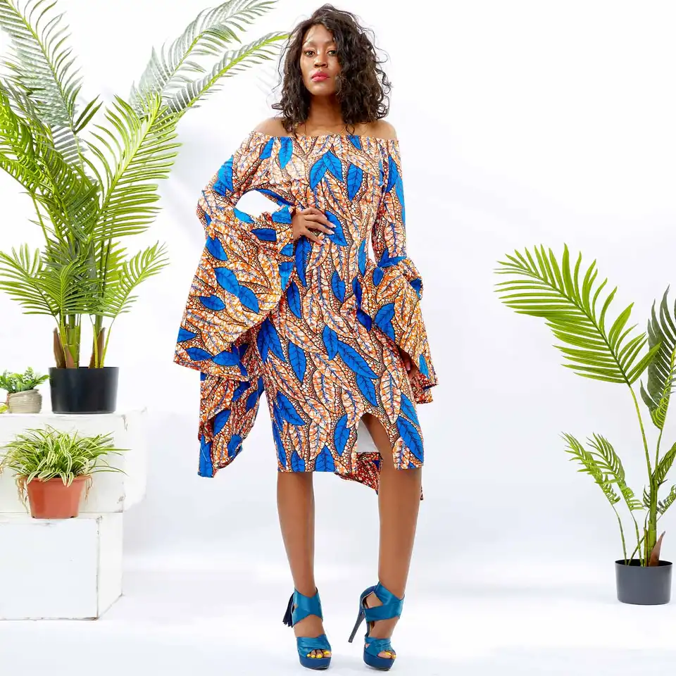 Popular Brand Design One Shoulder Bodycon Trumpet Sleeve Dress Ankara Print 100%cotton African Dresses For Women