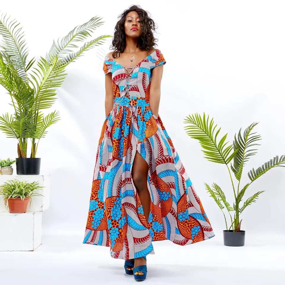 High Quality Sleeveless Sexy Elegant Design Ladies Party Evening Gown Africa Wax Print Casual African Dresses For Women