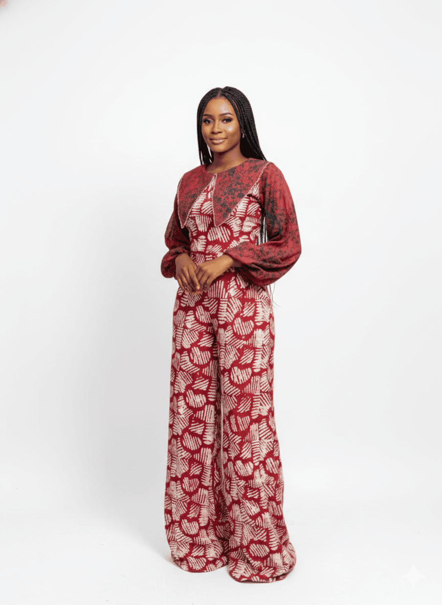 African Print Jumpsuit for Women | Red Ankara Wide-Leg Jumpsuit –African Fashion