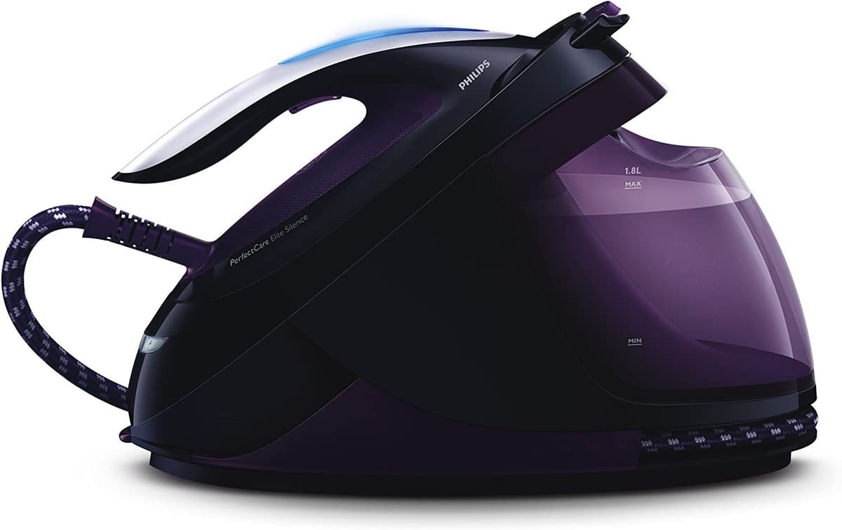 Philips PerfectCare Elite Steam Generator - 2400W, 500g Steam Boost, 7.5 Bar Steam Pressure, OptimalTEMP Technology, 1.8L Tank, Black/Purple (GC9650/80)