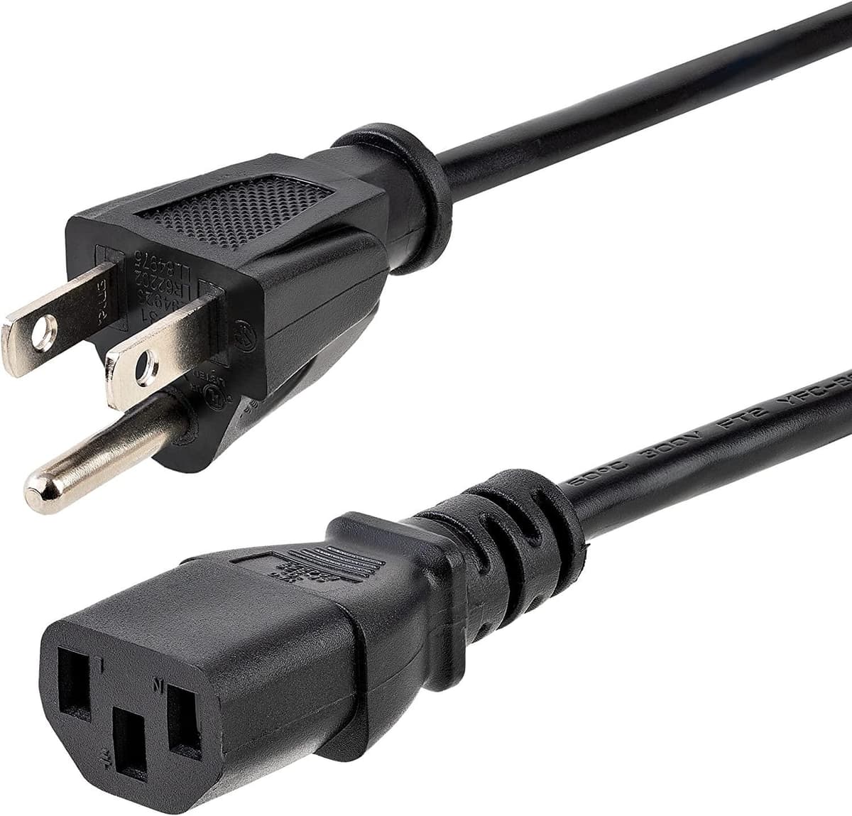 StarTech.com 1ft (30m) Computer Power Cord, NEMA 5-15P to C13, 10A 125V, 18AWG, Black Replacement AC Power Cord, Printer Power Cord, PC Power Supply Cable, Monitor Power Cable - UL Listed (PXT1011)