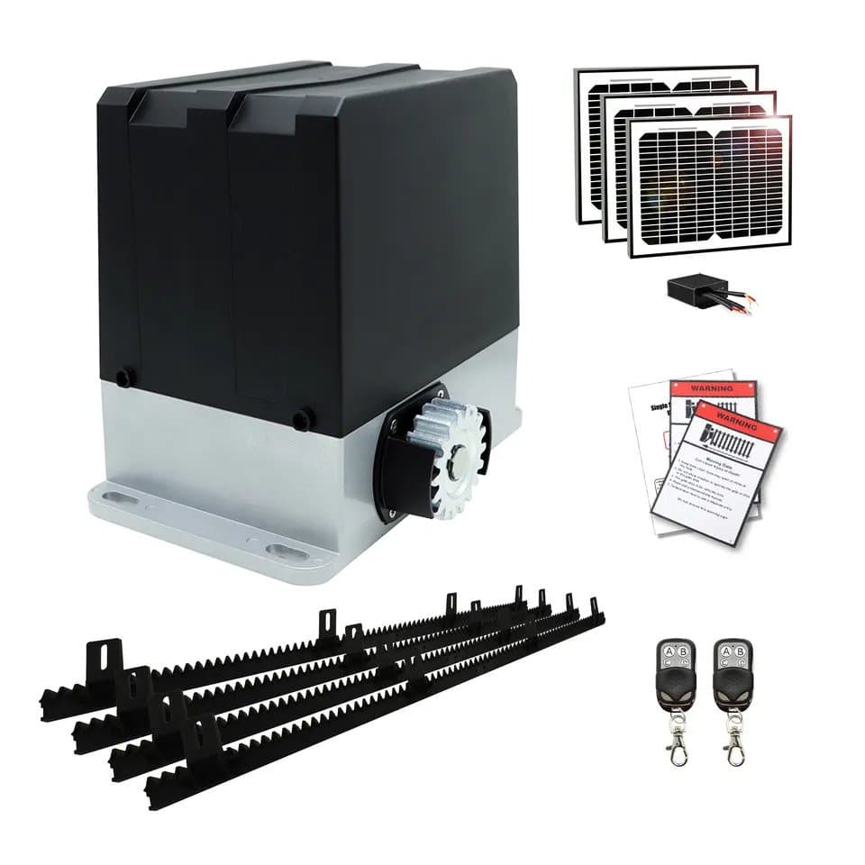 Sliding Gate Motor 1200kg Heavy Duty Security Automatic Sliding Door Build-in 24VDC 7.2Ah Battery and 30W Solar Panel Gate Operator